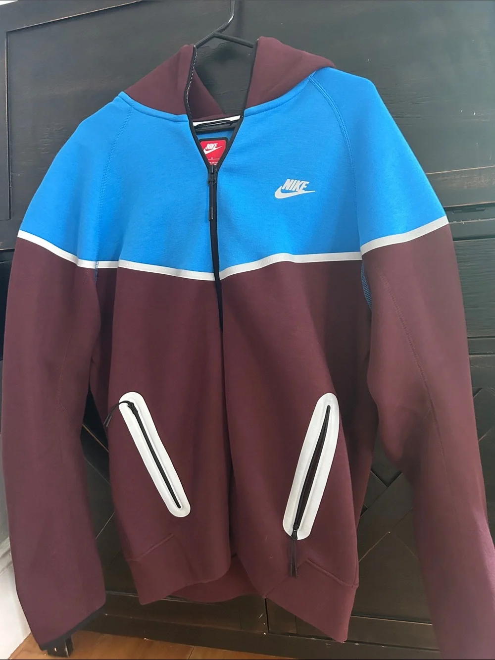 Nike Two-Tone Zip Hoodie — Blue & Maroon